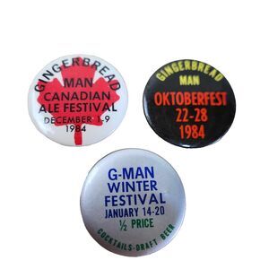 Set of 3 G-Man Bar Gingerbread Man PA Pinback Buttons Pins Retro Vintage 1984